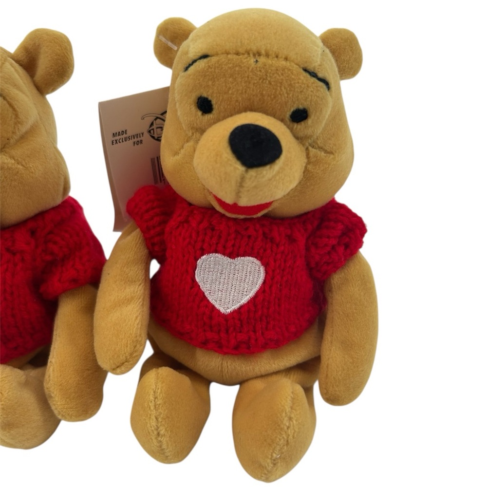 NWT The Disney Store Winnie The Pooh Mini Bean Bag Pooh w/ Red Sweater 8” Plush - Picture 3 of 9